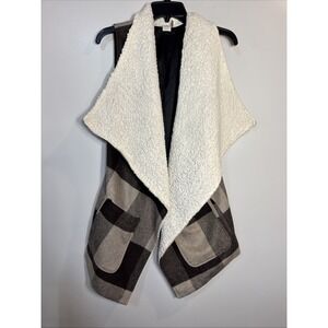 Paper Crane Vest Medium Plaid Sherpa Lined Wool Blend Pockets Tan Brown Women Sm